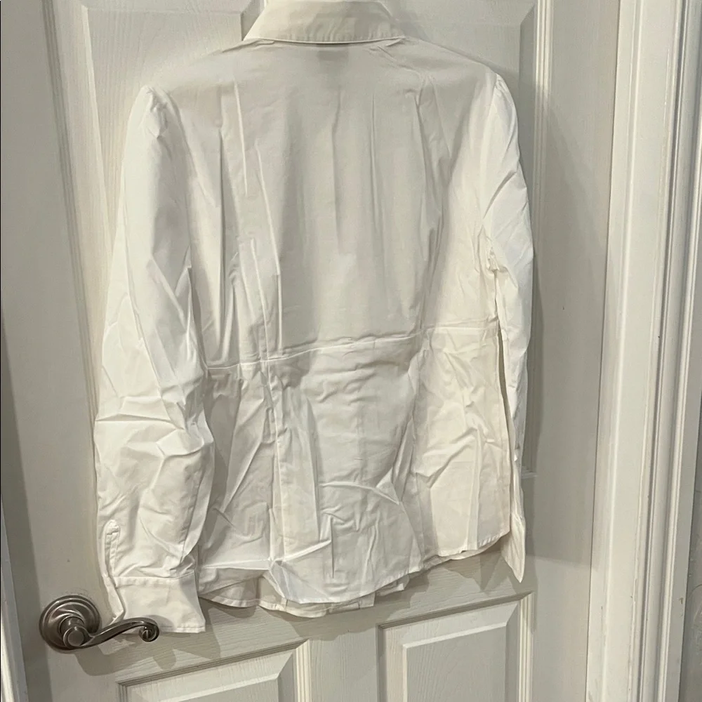 White Button-Up Shirt with Pleated Front - Picture 6 of 6